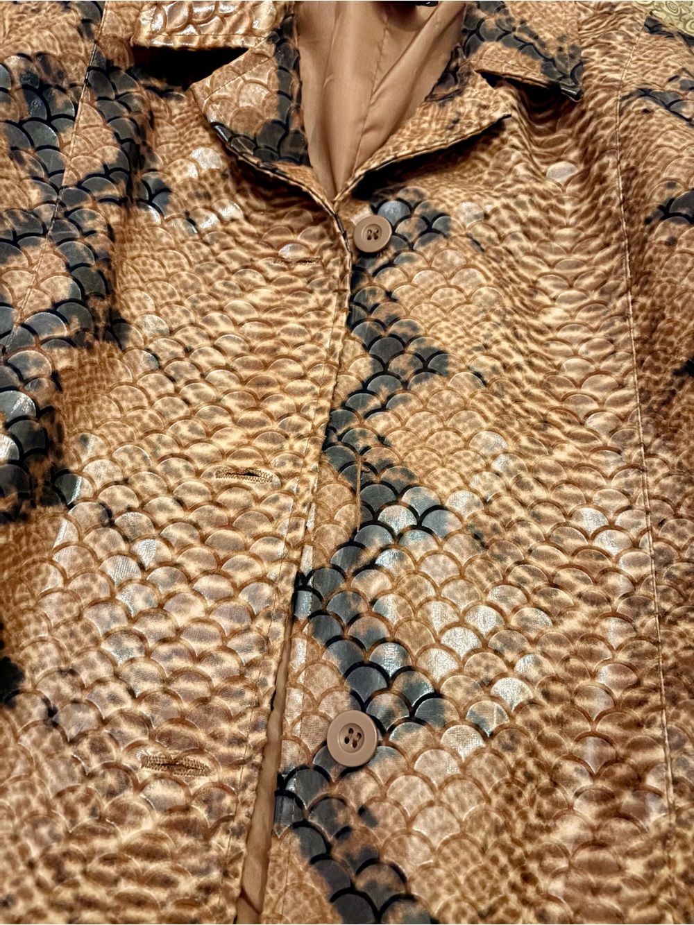 Vintage Selene Sport Faux Leather Snakeskin Print Trench Coat 8 - Picture 10 of 11